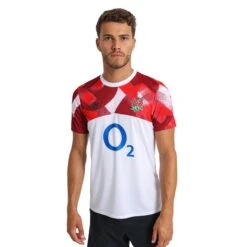 UMBRO England Rugby Mens 22/23 Warm Up Jersey (Brilliant White/Fiery Red/Jester Red) -Outdoor Equipment Store kfe402b65082bff311cff47fc27210c50